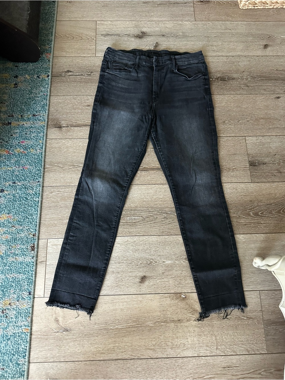 MOTHER Black Washed Skinny Jeans with Raw Hem